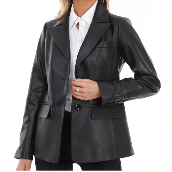 NWT Silver Fashions Women's Black Leather Blazer Size M - Picture 6 of 9
